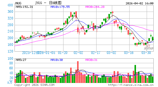 Direxion三倍做多小型金矿股指数ETF日K线图