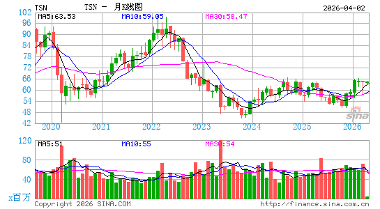 泰森食品月K线图