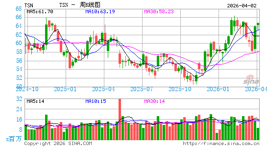 泰森食品周K线图